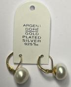 GOLD PLATED SILVER CATALANES SLEEPERS FRESH WATER PEARLS WHITE BUTTONS 06mm