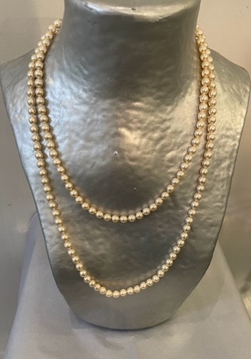 COLLIER SAUTOIR 90cm PERLES de BOHEME CREME 07mm avec des Noeuds Fermoir argent