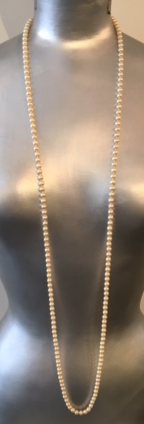 COLLIER SAUTOIR 120cm PERLES de BOHEME de qualité STH 05mm. Enfilage avec des Noeuds Fermoir ARGENT