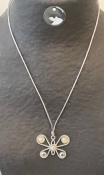 COLLIER CORDON GRIS 80cm REGLABLE + PENDENTIF PAPILLON  ARGENT TORSADE BOUTONS CRISTAL VIEIL ARGENT