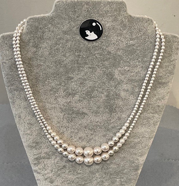 COLLIER 2 RANGS 45cm en DEGRADE 2 CHUTES de PERLES de BOHEME de qualité STH de 10m à 03mm Fermoir en ARGENT 925°%