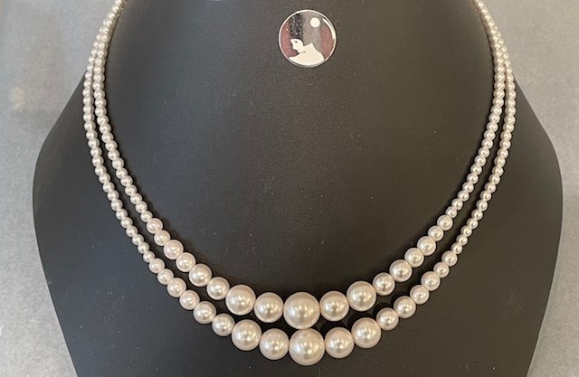 COLLIER 2 RANGS 45cm en DEGRADE 2 CHUTES de PERLES de BOHEME de qualité STH de 10m à 03mm Fermoir en ARGENT 925°%