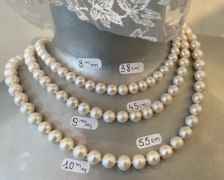 COLLIER 45cm PERLES EAU DOUCE 08mm avec noeuds, fermoir MAGNETIQUE AD forme TONNEAU
