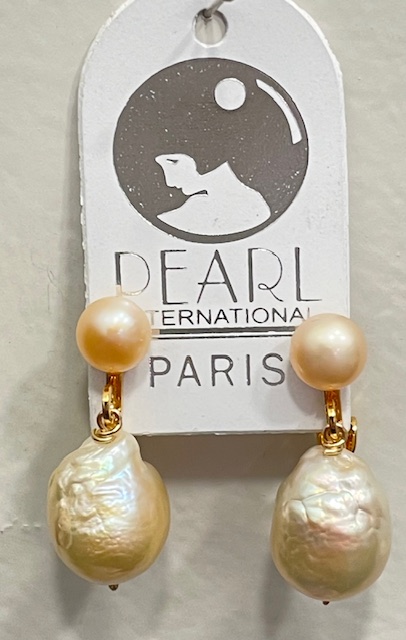 CLIPS PLAQUE 0R BOUTONS PERLES EAU DOUCE NAT 07mm + PERLES KESHIS BAROQUES ROSE 08x12mm
