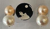 CLIPS ARGENT DOUBLES BI PERLES EAU DOUCE BOUTONS 08mmROSE&10mmBLANC 