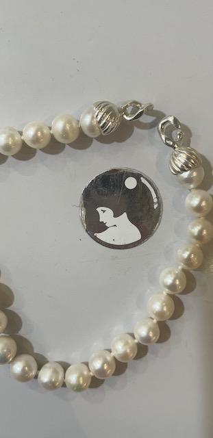 COLLIER 90cm SAUTOIR PERLES EAU DOUCE 08mm NDS FERMOIR TOI et MOI ARGENT RHODIE 925°%
