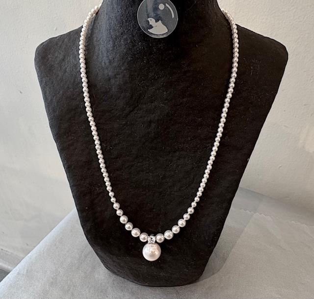 COLLIER 45cm en CHUTE + PENDENTIF ZIRCON 06mm et PERLE de BOHEME de qualité STH BOULE 12mm 