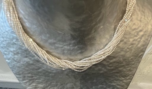 COLLIER 15 rangs ROCAILLE de BRODERIE et PERLES 02mm 41cm Fermoir Argent TOI et MOI