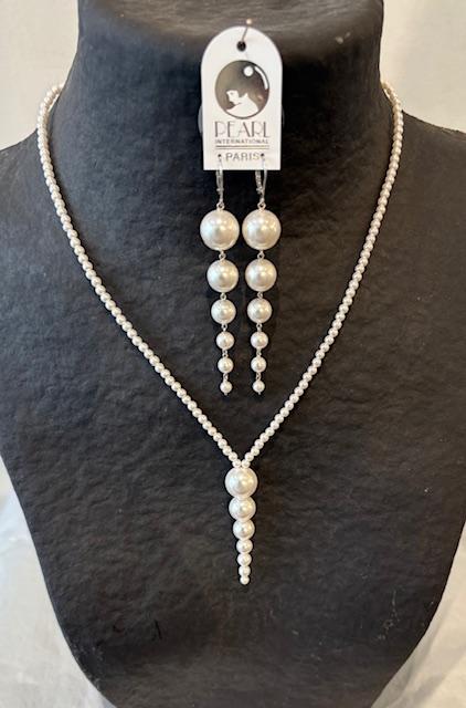 COLLIER 45cm PERLES STH 03mm+PENDANT CHUTE INVERSEE 12...03mm PERLES de BOHEME de qualité STH.FERMOIR ARGENT