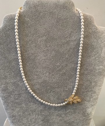 COLLIER 42cm PERLES de BOHEME SW +PENDENTIF STRASS FLEUR PLO