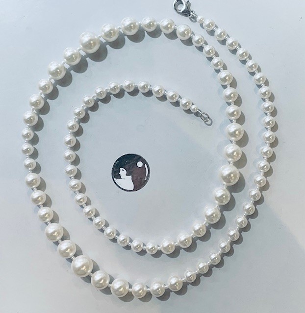 COLLIER SAUTOIR 90cm en PERLES de BOHEME BLANC CREME de qualité STH 3 CHUTES 14mm. Fermoir Argent.   