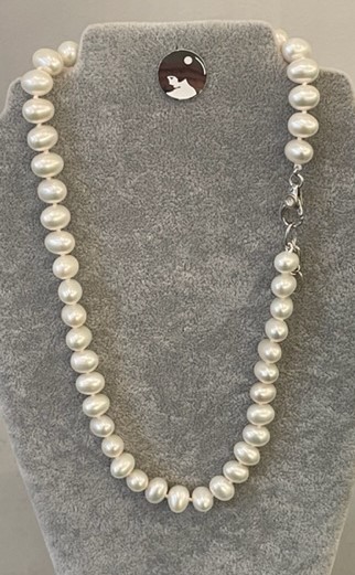 COLLIER PERLES EAU DOUCE 08/10mm 42cm FERMOIR ARGENT "OEIL" 