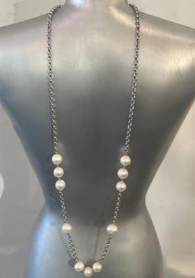 COLLIER 62cm CHAINE ARGENT+11 PERLES EAU DOUCE 08:09mm