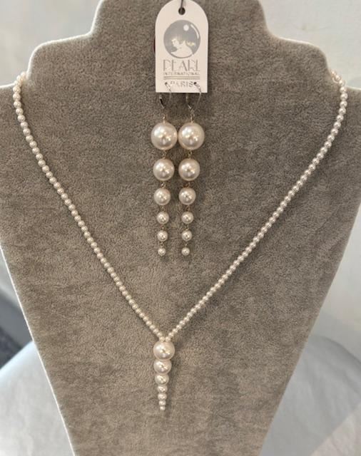 PARURE JAIS CHUTE INVERSEE COLLIER 45cm et DORMEUSES TOKYO DEGRADE 12mm à 04mm 