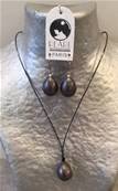 COLLIER Y ROCAILLES HEMATITE+ BOUCLES 15T14X18 POIRES PERLE IRISEE couleur TAHITI