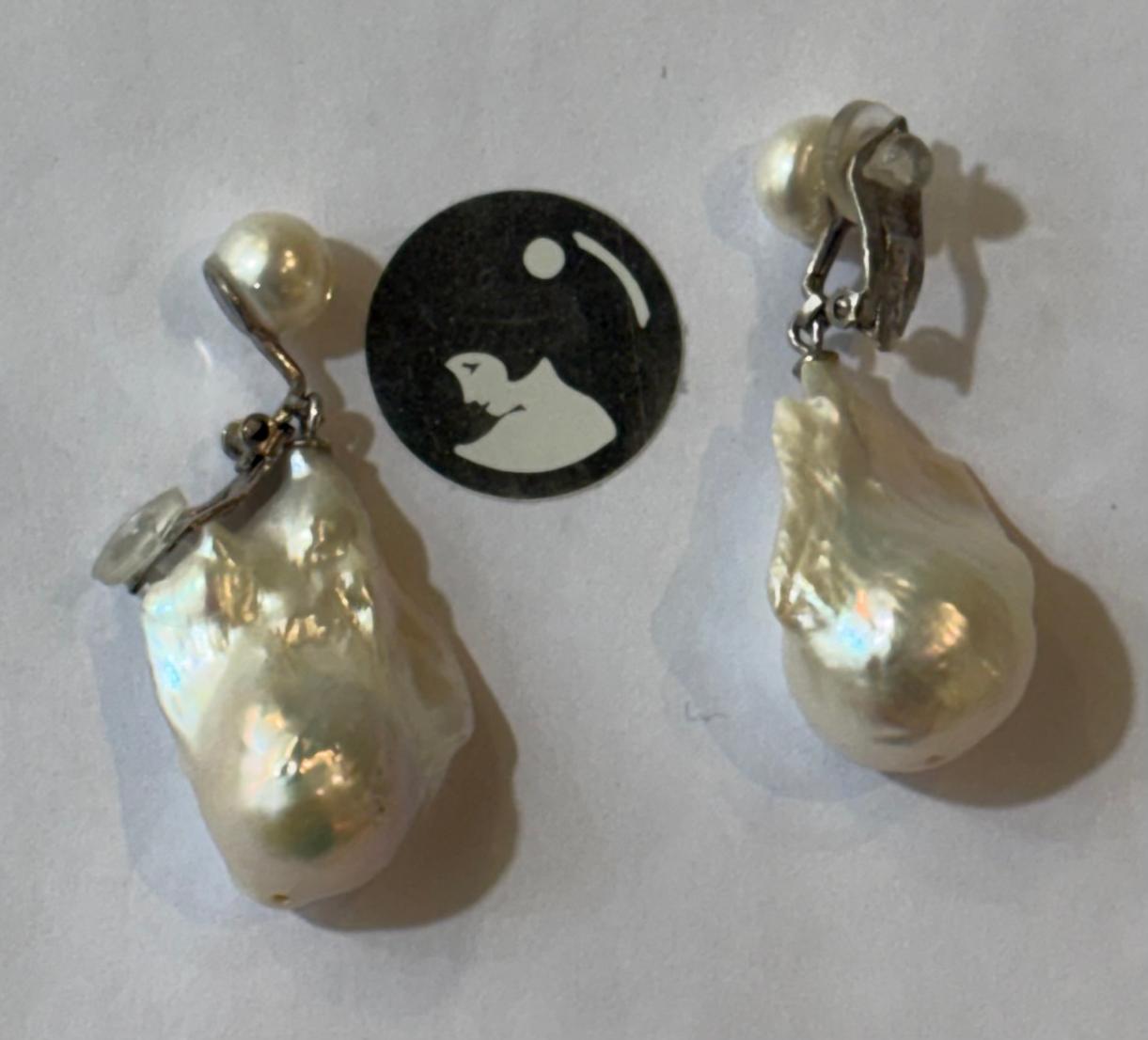 CLIPS ARGENT BOUTONS 07mm + POIRES KESHIS 113x30mmm PERLES EAU DOUCE 