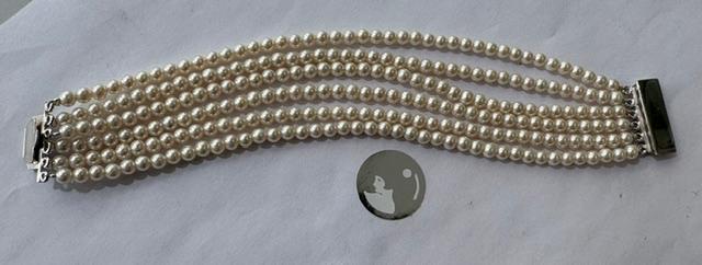 BRACELET 19cm PERLES de BOHEME de qualité STH 04mm BLANCHES. Fermoir CLIQUET en ARGENT RHODIE