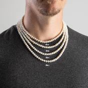 COLLIER 45cm PERLES EAU DOUCE 07/08mm + 7 BOULES en ARGENT RHODIE 05mm, Enfilage simple, Fermoir Argent