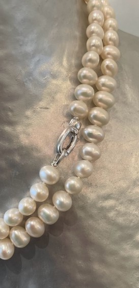 COLLIER 90cm SAUTOIR PERLES EAU DOUCE 08/09mm avec NOEUDS  FERMOIR ARGENT 925°%