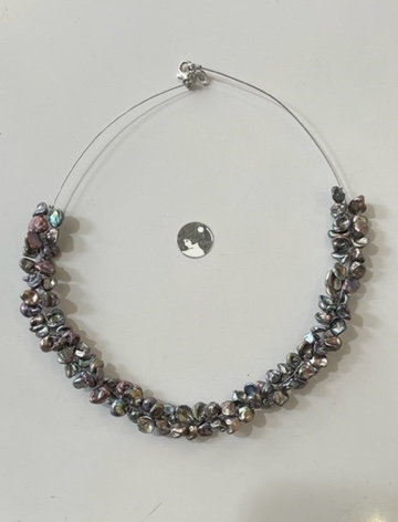 COLLIER CABLE ACIER PERLES KESHIS couleur TAHITI 40cm