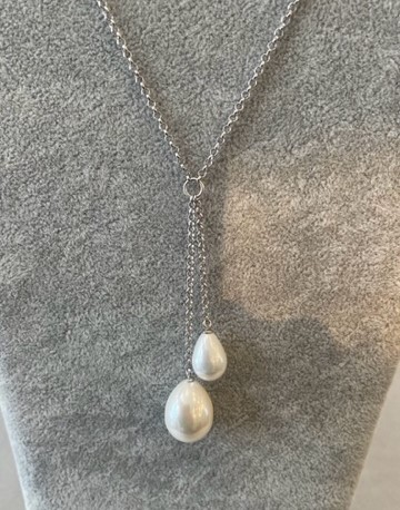 COLLIER 45cm CHAINE S1 ARGENT en double Y + POIRES 10x14 et 14x18mm PPL