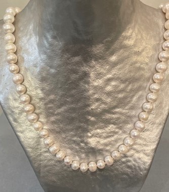 COLLIER 50cm PERLES EAU DOUCE 07/08mm avec Noeuds FERMOIR AD