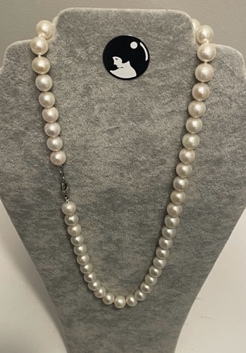COLLIER PERLES EAU DOUCE 10mm 55cm AVEC NOEUD FERMOIR ARGENT