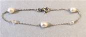 BRACELET CHAINE FORCAT ARGENT+OLIVES PERLES EAU DOUCE et 2 CRSTAUX SWE 