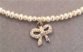 PARURE CN19 COLLIER MINI+BOUCLES PERLES EAU DOUCE+NOEUD STRASS  