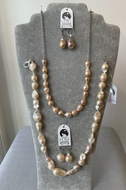 COLLIER 48cm CHAINE ARGENT DORE+12 PERLES / POIRES BAROQUES d'EAU DOUCE " KESHIS " MULTI COLOR