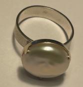 BAGUE ARGENT+PASTILLE PERLE EAU DOUCE N°4 - COUP SAN 16mm