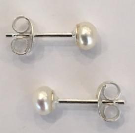 PUCES ARGENT BOUTONS 3/4 de 05mm PERLES EAU DOUCE BLANC