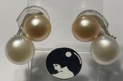 CLIPS ARGENT DOUBLES BI PERLES EAU DOUCE BI BOUTONS 10mm ROSE&12mm BLANC 