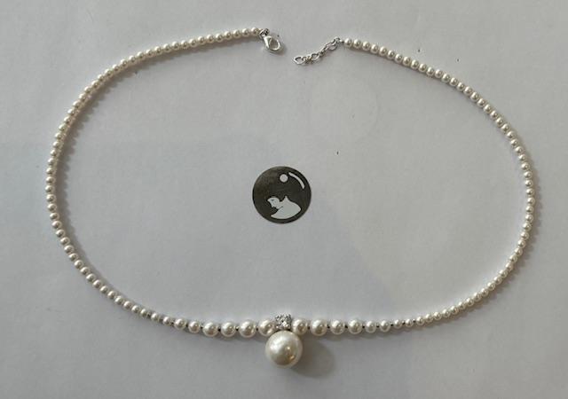 COLLIER 45cm en CHUTE + PENDENTIF ZIRCON 06mm et PERLE de BOHEME de qualité STH BOULE 12mm 