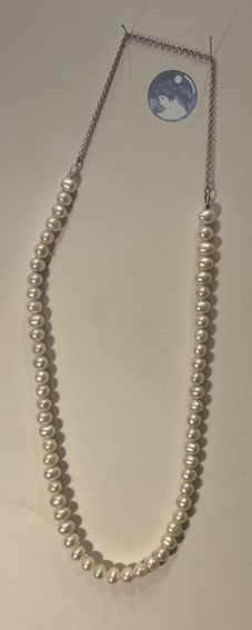 COLLIER 65cm PERLES EAU DOUCE 08mm 42cm+CHAINE ARGENT 23cm SANS FERMOIR