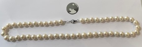 COLLIER 55cm MIXTE H.F PERLES EAU DOUCE 10mm avec NOEUDS FERMOIR ARGENT