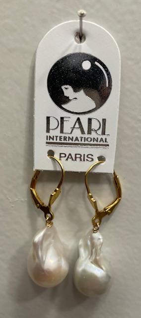 DORMEUSES PARIS ARGENT DORE + LARMES KESHIS PERLES EAU DOUCE  14x24mm 