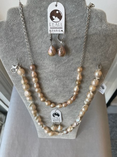 COLLIER 45cm  CHAINE ARGENT 20 PERLES / BOULES BAROQUES 11/12mm KESHIS MULTI ROSE   