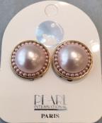 GOLD PLATED "VINTAGE" COUTURE CLIPS PINK IRISATED PEARLS 16mm BUTTONS+2mm