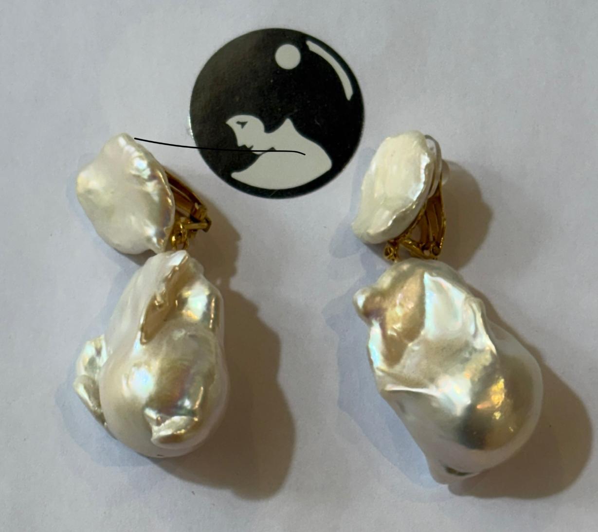 CLIPS Argent Doré BOUTONS 16x19mm + GROSSES POIRES 17x29mm PERLES EAU DOUCE KESHIS