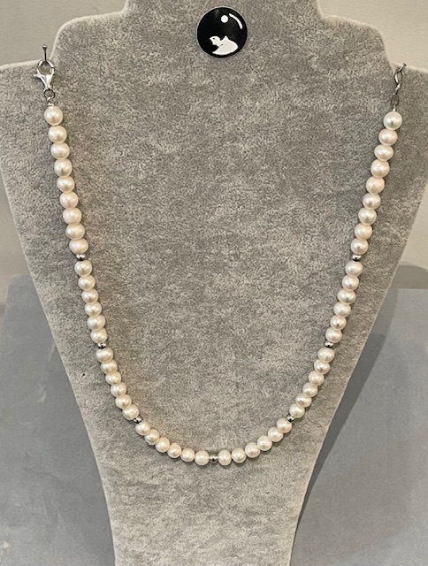  PARURE COLLIER et BRACELET PERLES EAU DOUCE 08mm + BOULES ARGENT 925%°
