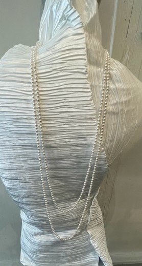 COLLIER 100cm SAUTOIR PERLES de BOHEME de qualité STH BLANC 05mm.ENFILAGE à NOEUDS FERMOIR ARGENT