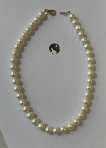 COLLIER 40cm PERLES EAU DOUCE 09/10mm. Enfilage simple SAND NOEUD Fermoir ARGENT DORE