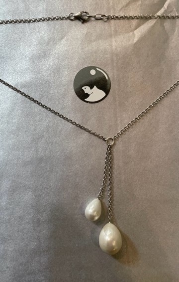 COLLIER 45cm CHAINE S1 ARGENT en double Y + POIRES 10x14 et 14x18mm PPL