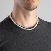 COLLIER 50cm PERLES EAU DOUCE 08mm avec des Noeuds . Fermoir en ARGENT DORE 