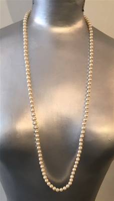 COLLIER SAUTOIR 80cm PERLES de BOHEME CREME 05mm avec des Noeuds Fermoir ARGENT