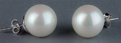 PUCES ARGENT PERLES IRISEES BOULES 14mm BLANC