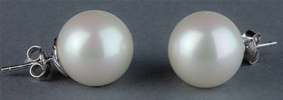 PUCES ARGENT 925°% PERLES IRISEES BOULES 14mm BLANC  BO/1014