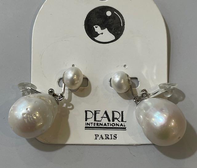CLIPS ARGENT BOUTONS 07mm + POIRES KESHIS 16x21mm PERLES EAU DOUCE 