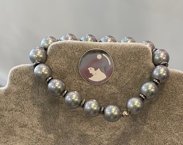 2  BRACELETS ELASTIQUES 16 PERLES de BOHEME 10mm BLANC et GRIS avec RONDELLES ACIER 